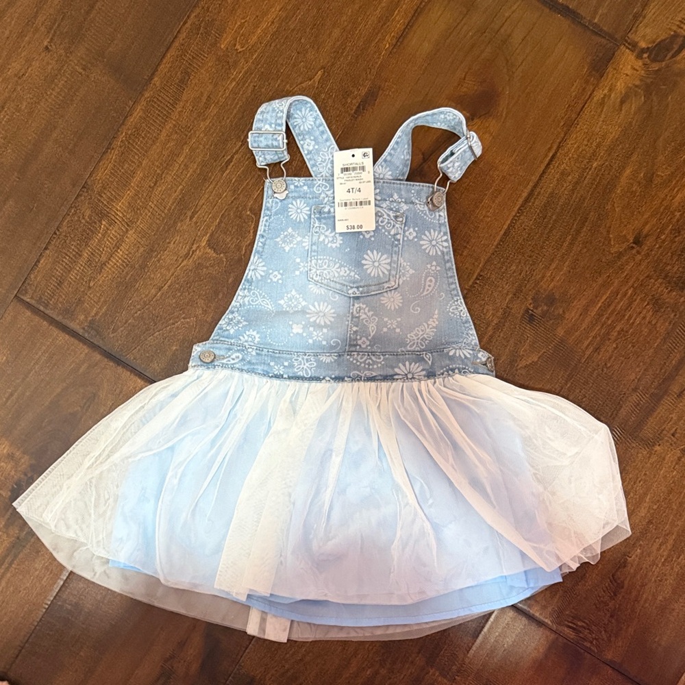 Blue and White Floral Denim Tutu Dress